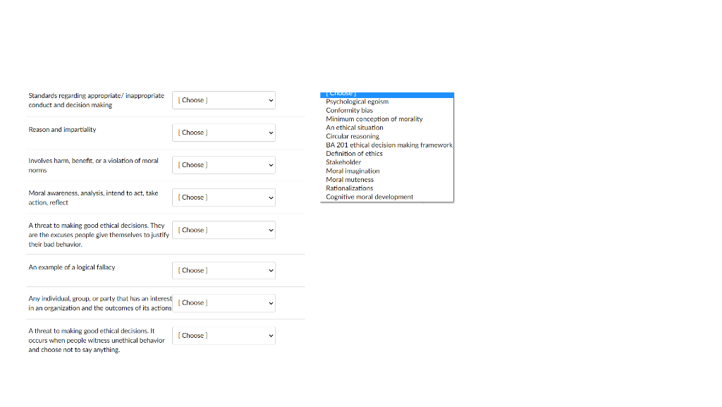 Standards regarding appropriate/ inappropriate