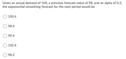 PLEASE HELP! Given an actual demand of 100, a