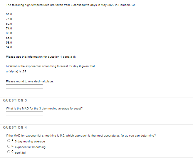 2 The following high temperatures are taken from