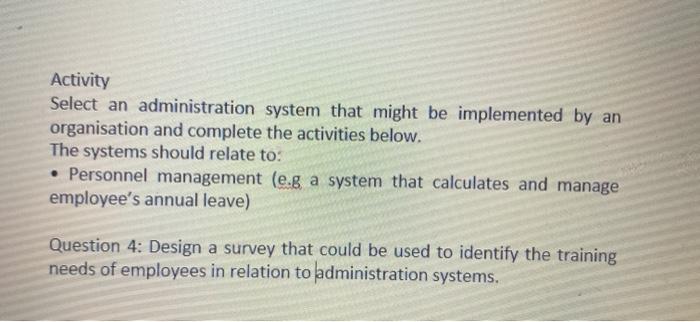 Activity Select an administration system that