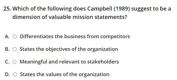 25. Which of the following does Campbell (1989)