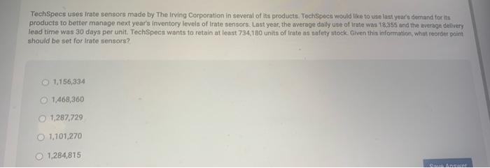 TechSpecs uses trate sensors made by The Irving