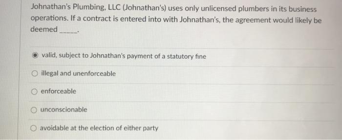 bus law Johnathan's Plumbing, LLC (Johnathan's)