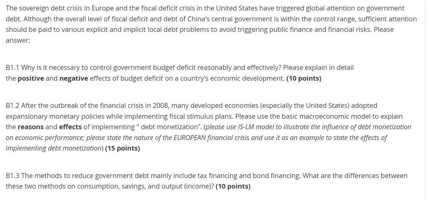 B1.2 The sovereign debt crisis in Europe and the