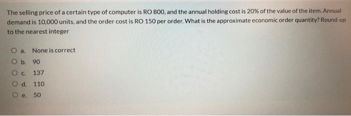 The selling price of a certain type of computer