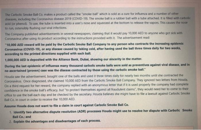 business law The Carbolic Smoke Ball Co. makes a