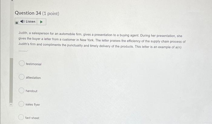 Question 34 (1 point) Listen Judith, a
