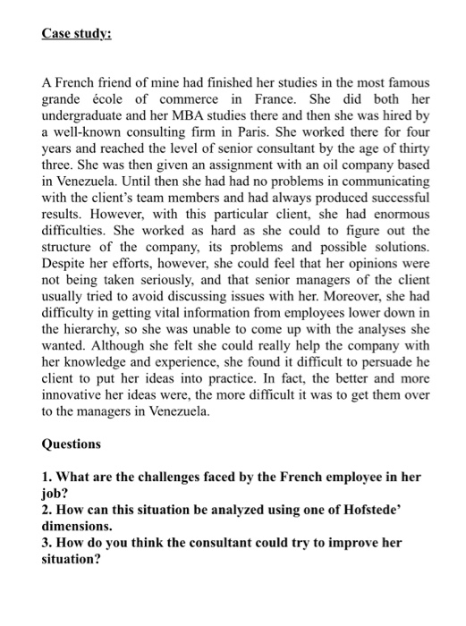 Case study: A French friend of mine had finished