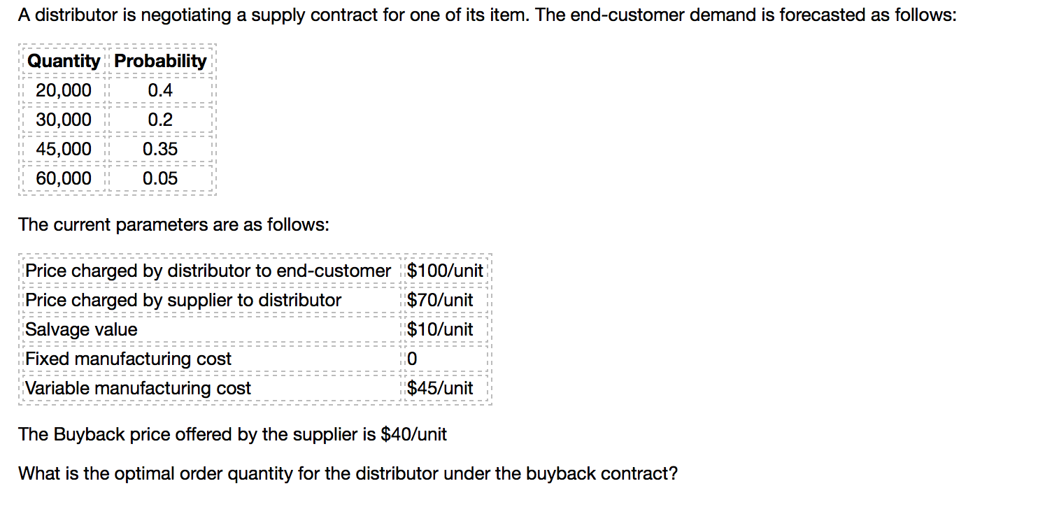 A distributor is negotiating a supply contract