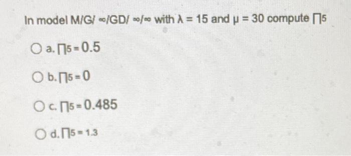 In model M/G/--/GD/mo/with = 15 and p = 30