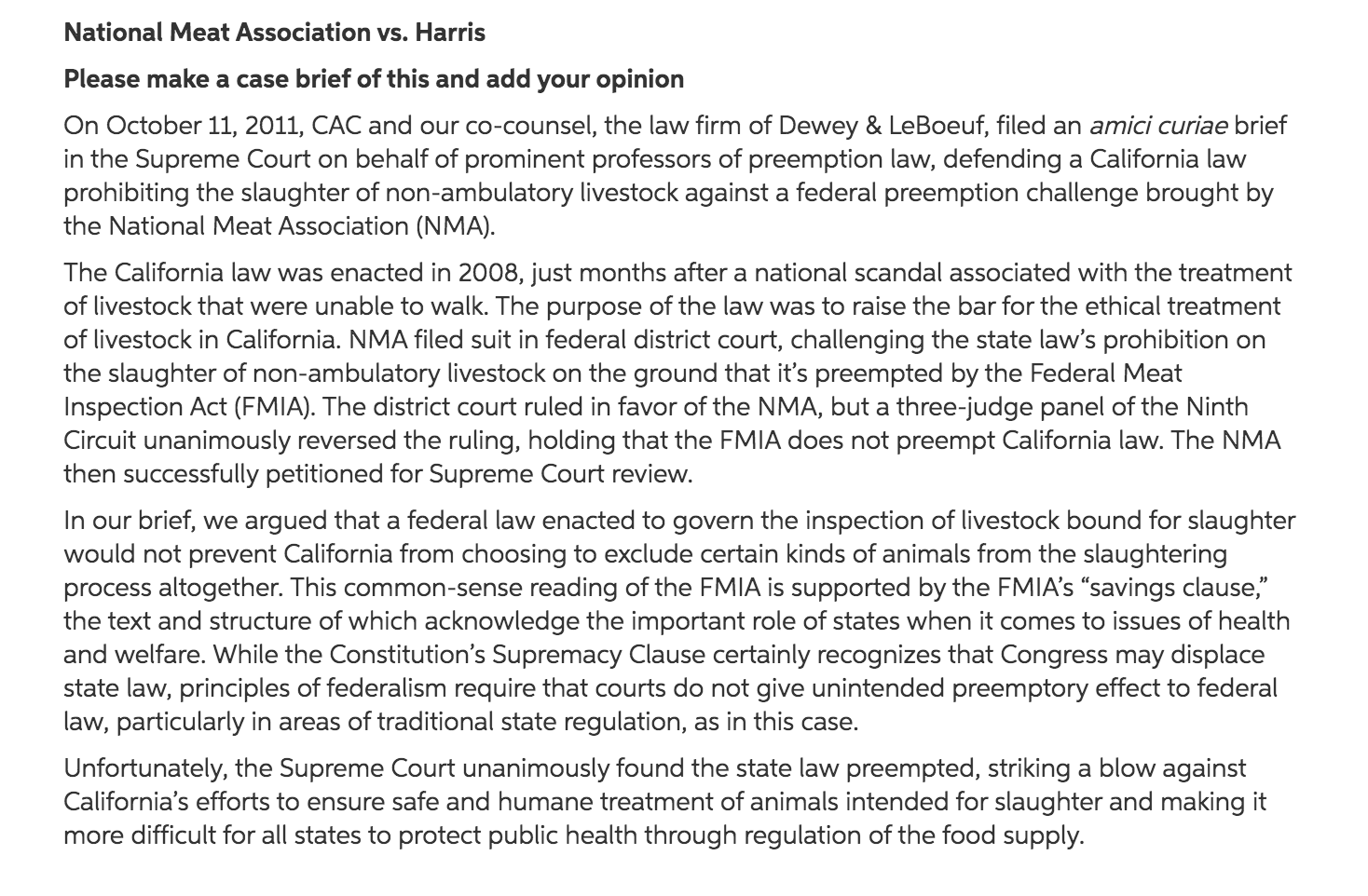 National Meat Association vs. Harris Please make