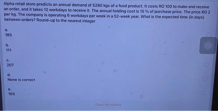 Alpha retail store predicts an annual demand of