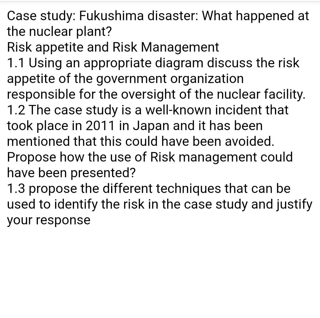 Please reference Case study: Fukushima disaster: