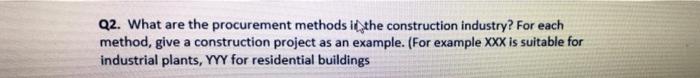 Q2. What are the procurement methods (the