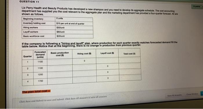 QUESTION 11 Liz Perry Health and Beauty Products