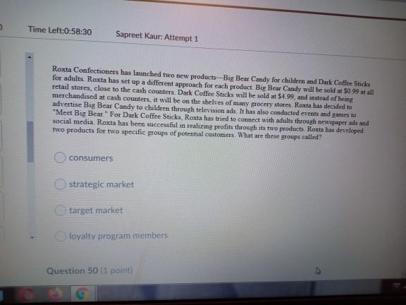 Time Left:0:58:30 Sapreet Kaur: Attempt 1 Roxta