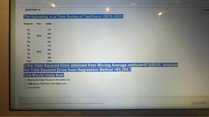 QUESTION 14 The following is a Time Series of Two