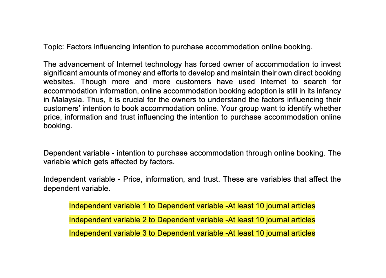 Topic: Factors influencing intention to purchase