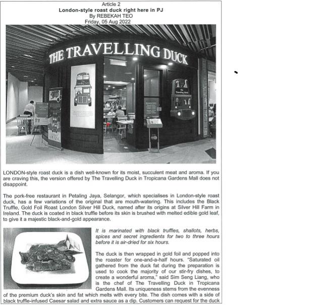 LONDON-style roast duck is a dish well-known for