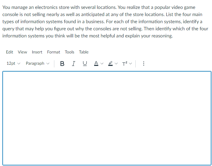 You manage an electronics store with several