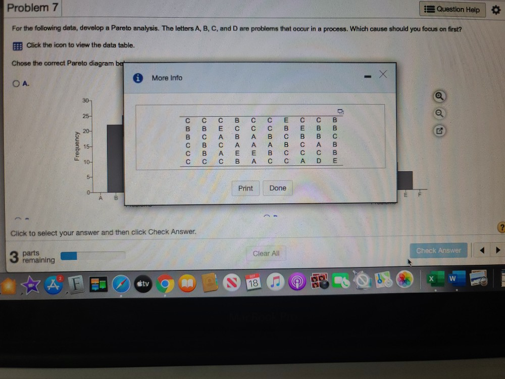 Develop a Pareto Analysis using this data These