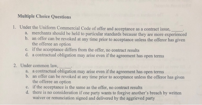 Multiple Choice Questions 1. Under the Uniform