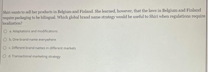 Shiri wants to sell her products in Belgium and