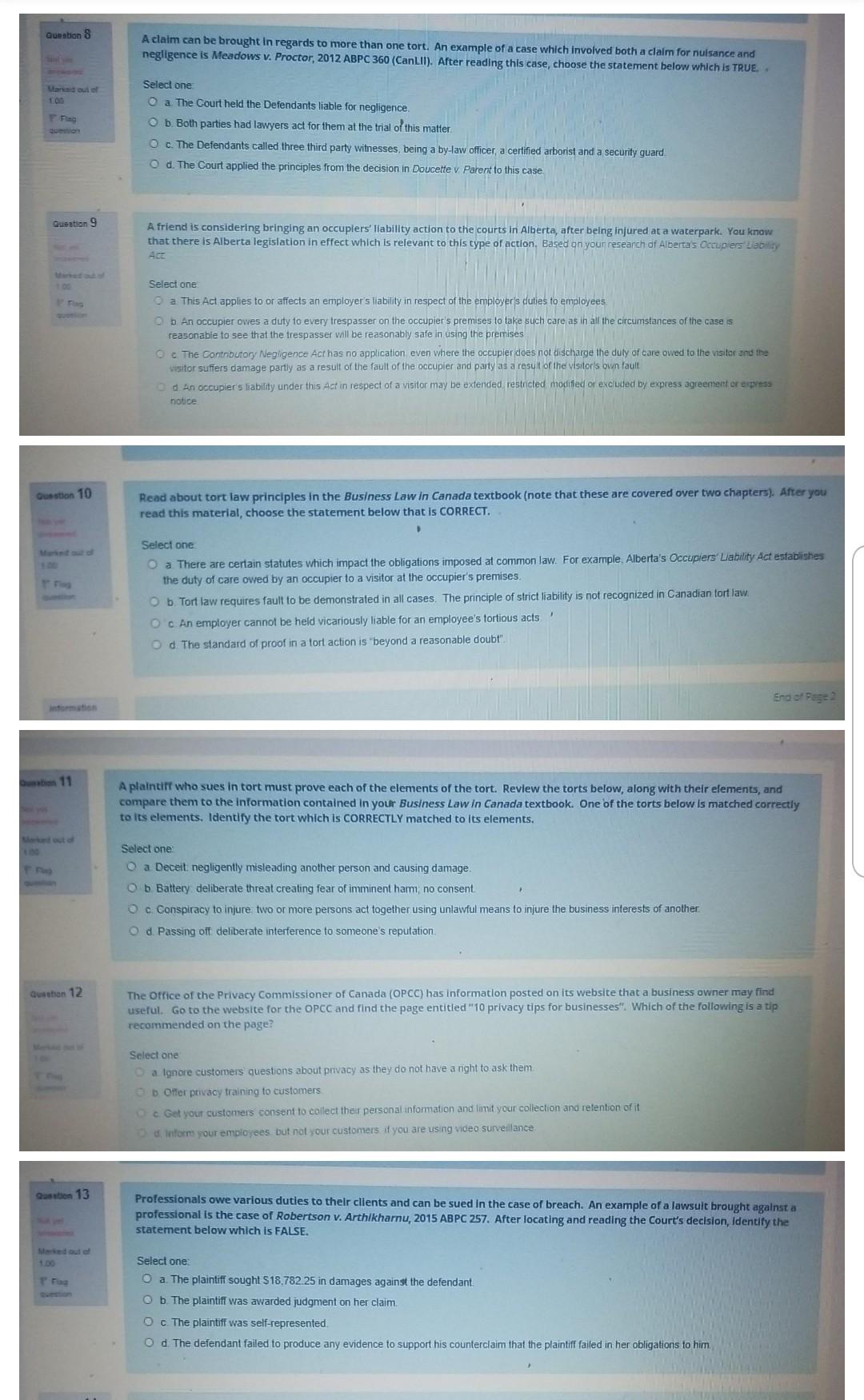 Question 8 A claim can be brought in regards to