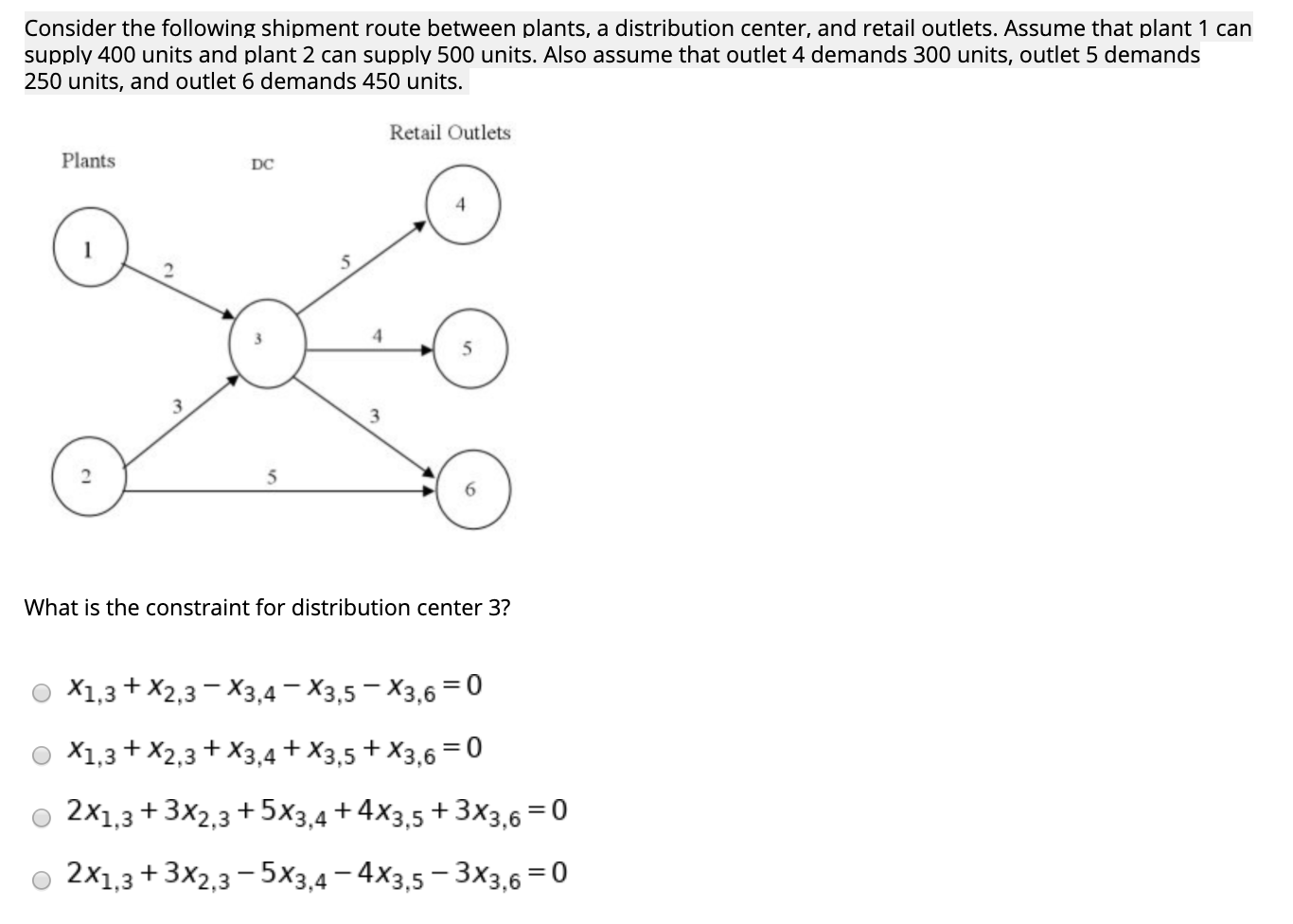 Consider the following shipment route between