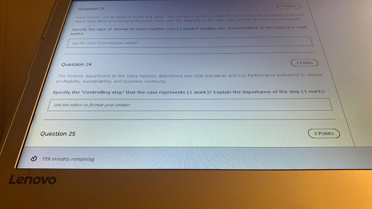 Question 23 Specify the type of change in Dana