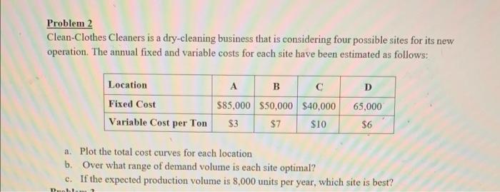 Problem 2 Clean-Clothes Cleaners is a