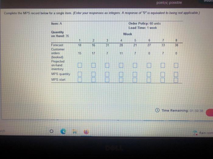 JU point(s) possible Complete the MPS record