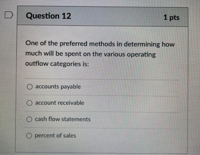 Question 12 1 pts One of the preferred methods in