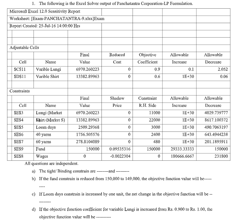 e) If 40 yarns constrain is reduced by two units,