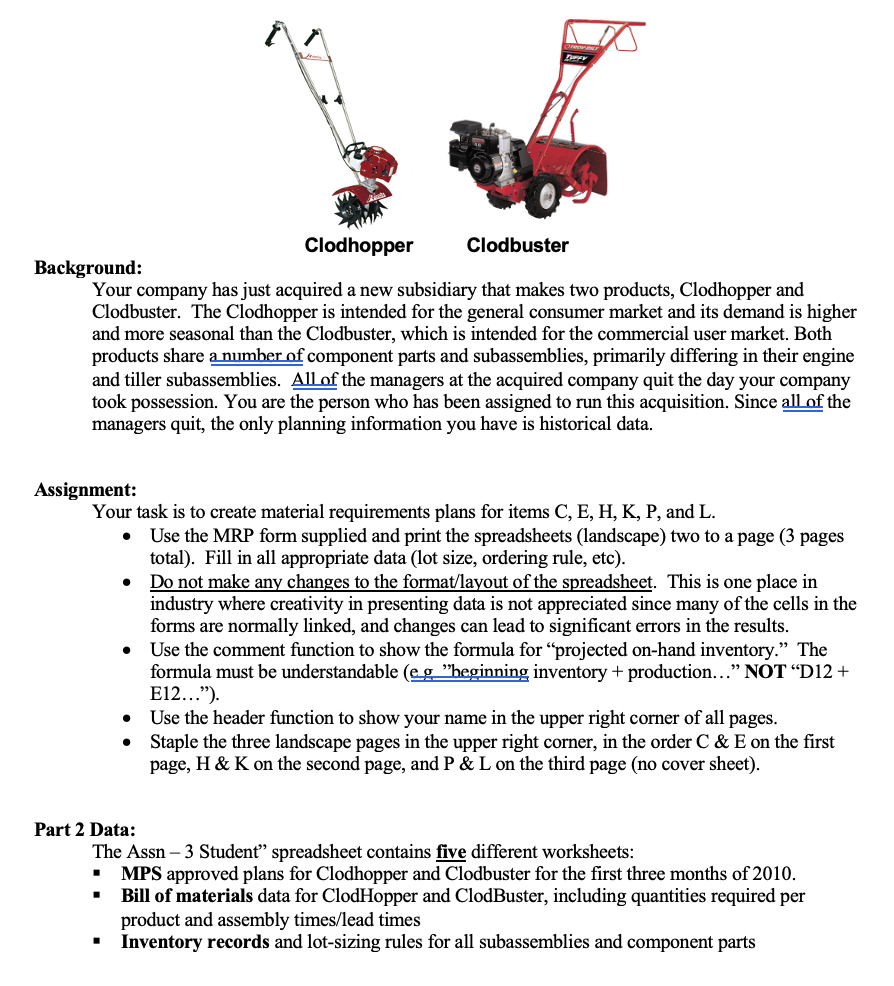 Clodhopper Clodbuster Background: Your company