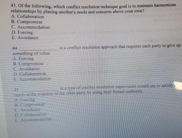 of the following, which conflict resolution