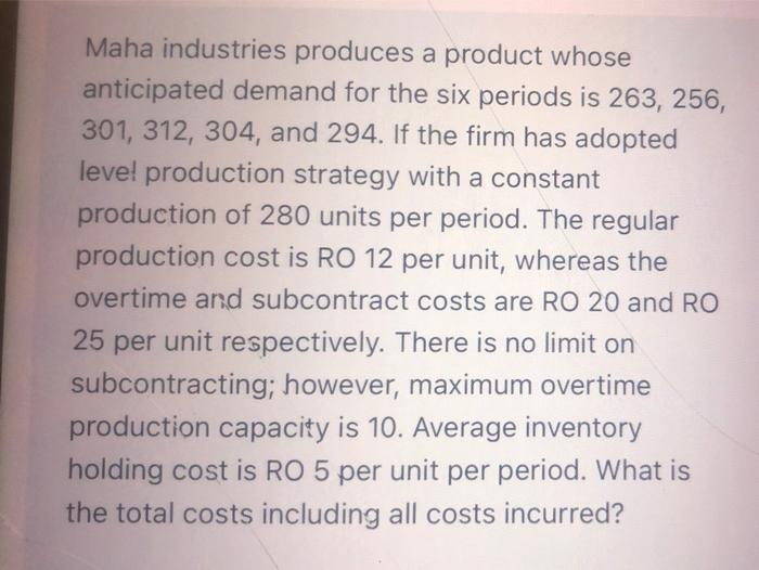 Maha industries produces a product whose