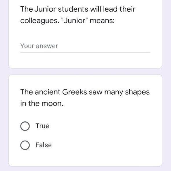 None The Junior students will lead their