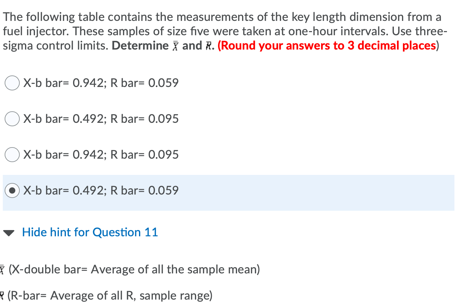 The following table contains the measurements of