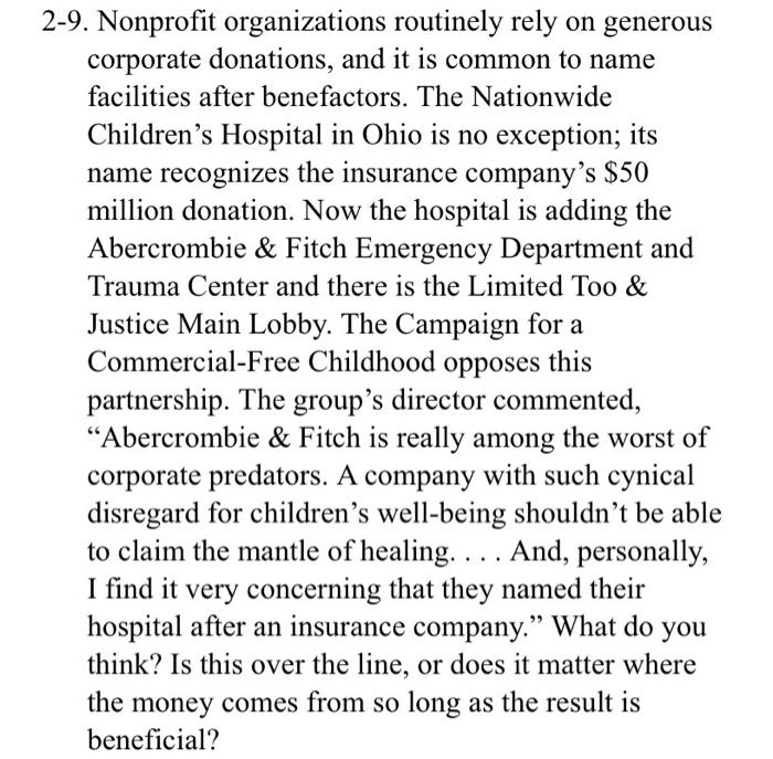 please answer ASAP 2-9. Nonprofit organizations