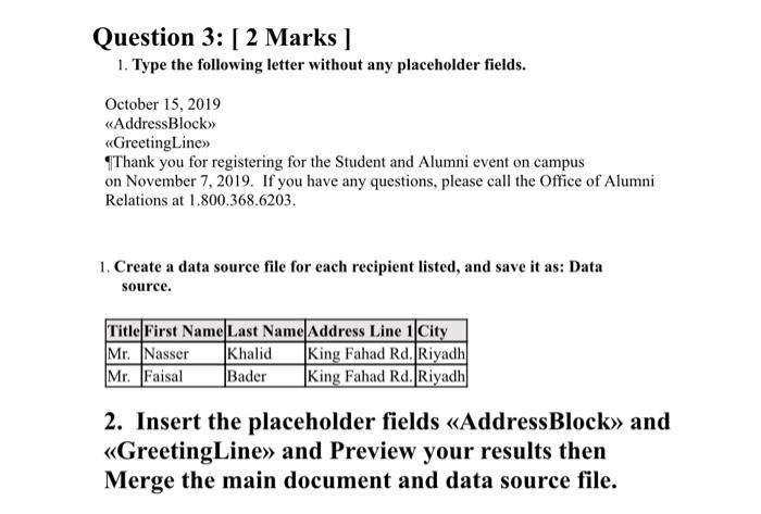 I want a computer solution Question 3: [ 2 Marks