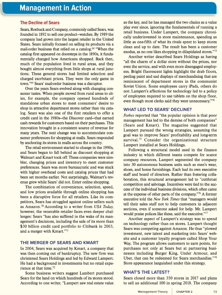 Please read the case The Decline of Sears and