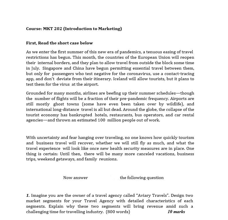 Subject: MKT 202 (Introduction to Marketing)