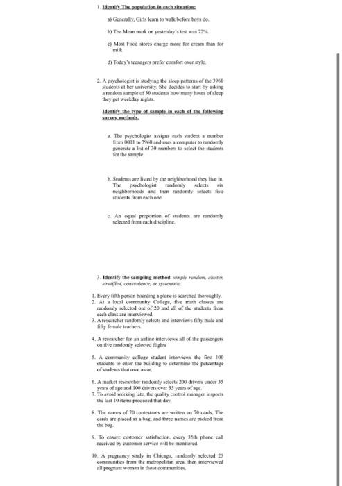 Identify the population in each situation: a)