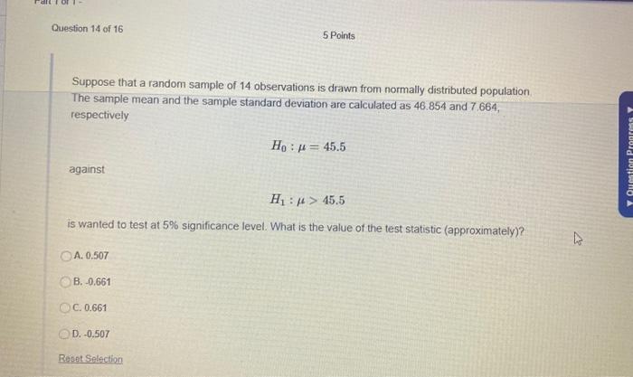 Part 1 of 1 Question 12 of 16 5 Points Suppose
