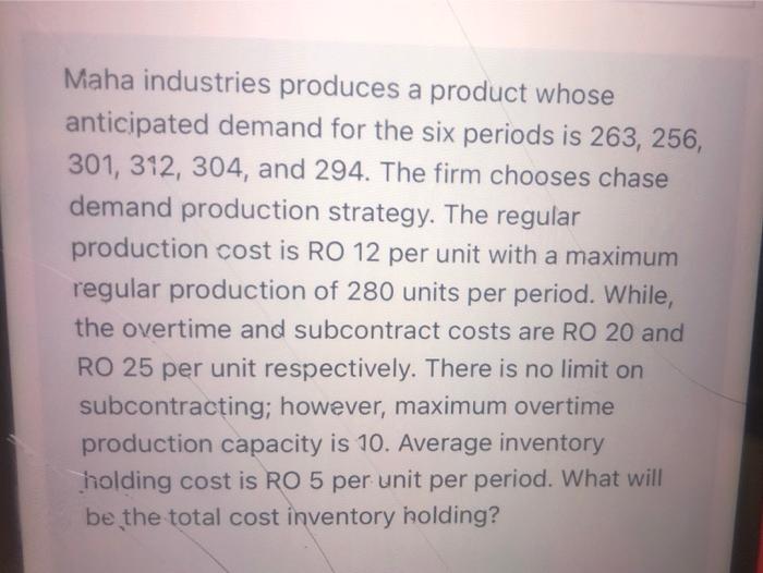 Maha industries produces a product whose