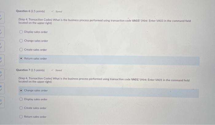 SAP Navigation Question 6 (2.5 points) Saved