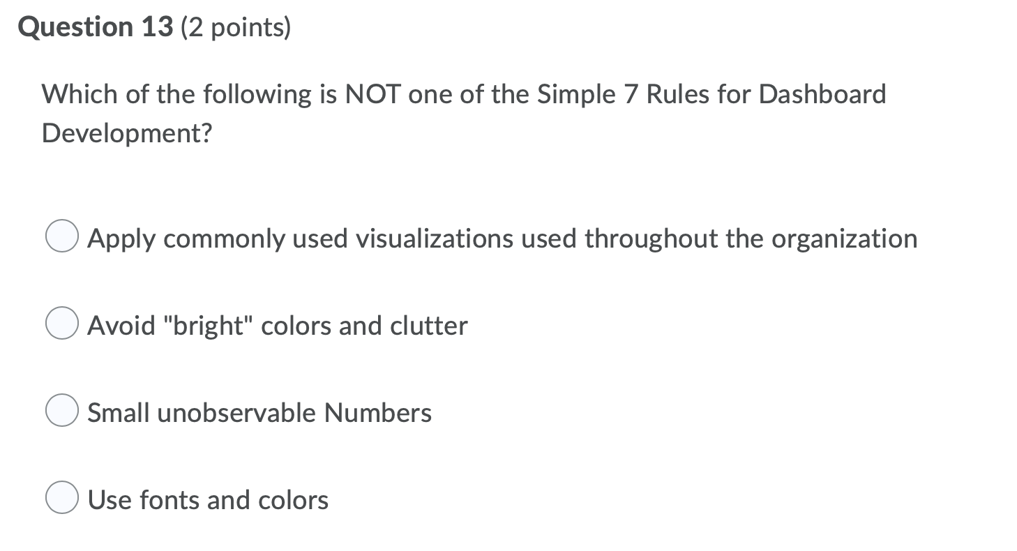 Question 13 (2 points) Which of the following is