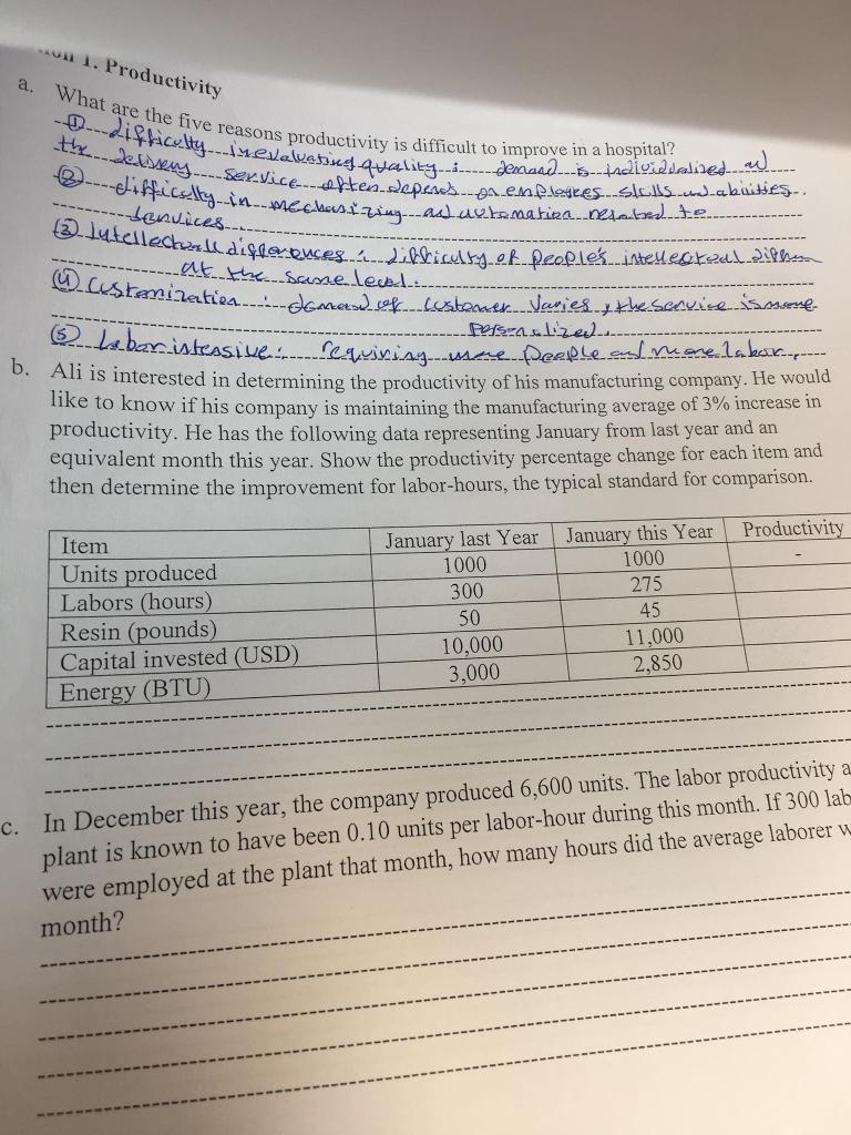 un 1. Productivity a. What are the five reasons
