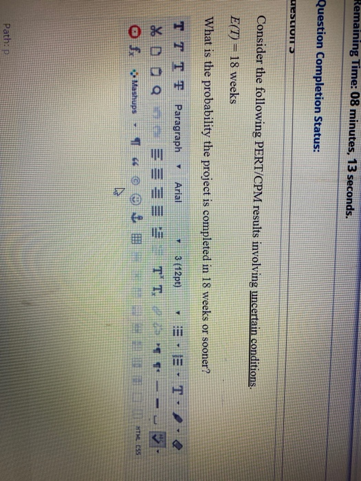 Remaining Time: 08 minutes, 13 seconds. Question